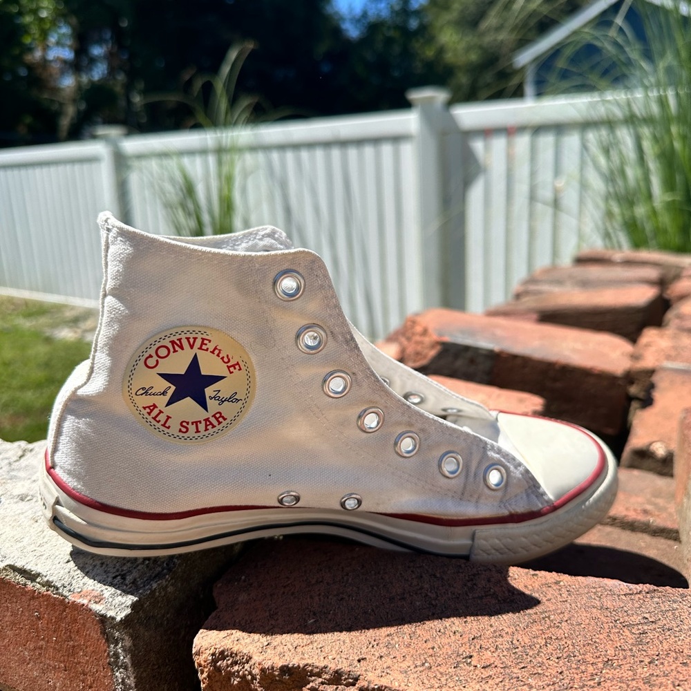 Converse All Star White Canvas Sneakers with Red Trim